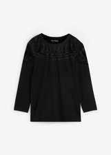 Halbarm-Shirt mit Stickerei Gr. 56/58 Schwarz Damenshirt Bluse Tunika Neu*