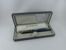 Vintage Tintenroller / Kugelschreiber Parker Rialto Kappe mit Logo, blau-schwarz