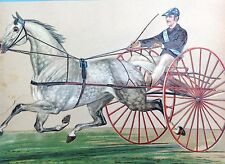 2x gr. OblateTrabrennen Rennpferd Pferd Traber Sulky 28cm u. Mädchen Apfel ~1860