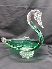 Murano Vogel Glasvogel grün/klar Pelikan Ascher 70er  20cm L.