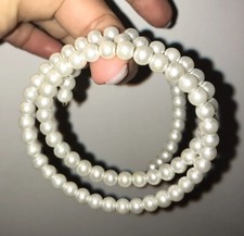 Neu Sehr Schönes Damen Perlen Schlauch Armband Modeschmuck Silber 