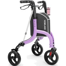 Rollator Senioren 3 Räder Leicht Verstellbar Violett Aluminium