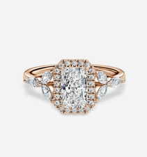 IGI Lab Grown Diamond Wedding Halo Ring In 14k Rose Gold 2,10 ct Radiant Cut