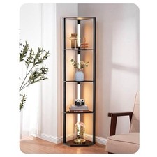 EDISHINE Stehlampe mit Regalen, dimmbare 4-lagige Wohnzimmerlampe aus Holz, um