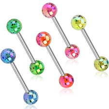 Zungenpiercing Aurora Borealis Farb Splash Perle Edelstahl 316L Barbell Piercing