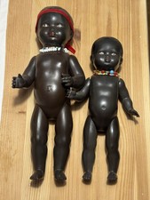 Seltene schwarze Schildkröt-Puppen 22½ & 27½ cm, Celluloid, 1930er–50er, Set