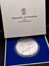 Republic of Panama One 20 Balboas 1975 Franklin Mint 925 Silber 130g Etui