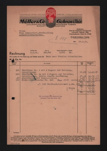 Gehren rechnung 1951 - 1951, möller