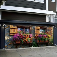 Rustikal Blumengarten Fenster Garage Tür Banner Gewebe Outdoor Hintergrund