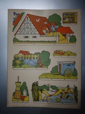 antik Ausschneidebogen Bauernhof Tiere Schäferkarre 30er Jahre