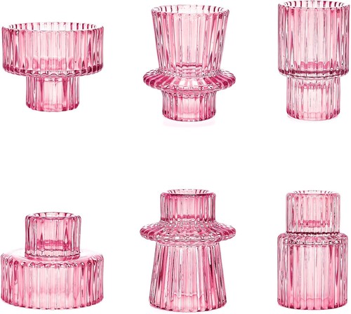 Kerzenhalter glas 6er set rosa - glas,