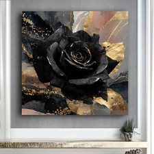 Leinwand Bild Blume Rose Natur Schwarz Gold Wandbilder XXL Wohnzimmer Büro 8320