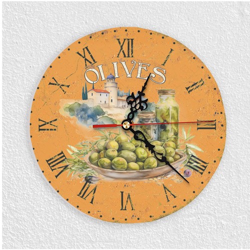 Wanduhr aus glas mit oliven - aus,