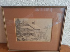 sehr schöne alte gerahmte  Bleistiftzeichnung um 1900 , Landschaft