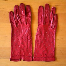 Alte feine weiche Damen Handschuhe Gr. 6 3/4 - Leder, rot - guter Zustand