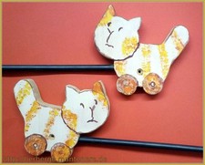 Halterung für Gardinenstange - Handarbeit Katze Tiger Holzfigur Kinderzimmer