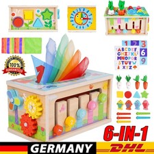 Montessori Spielzeug 6-in-1 Tücherbox mit Knistertuch 6-12 Monate, Holzspielzeug