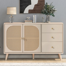 Sideboard mit Rattangeflecht 2 Türen 3 Schubladen Kommode f Wohnzimmer Esszimmer