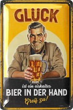 Retro Blechschild GLÜCK IST BIER - Bier Metallschilder mit Sprüchen 20x30cm