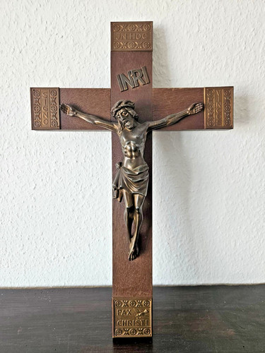 Großes kruzifix holz metall - kruzifix,