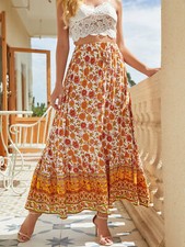 Zigeuner Hippie Damen Boho Maxi Elastische Röcke Sommer Druck Ausgestellt Rock