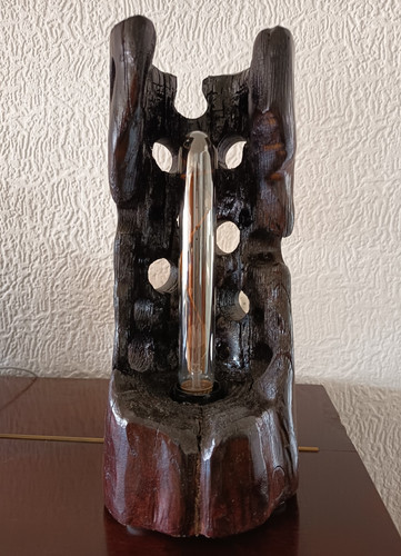 Tischlampe aus holz und - aus, glas
