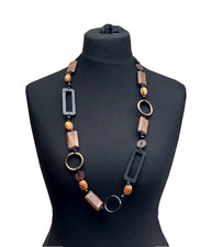 Halskette Modekette Ethno Boho Holzkette Lagenlook braun Töne schwarz NEU