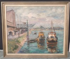 Öl Gemälde/Lwd."Hafen Reede