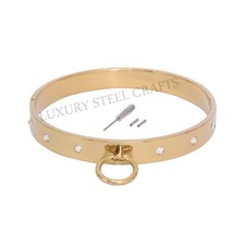 Massiver Damen Edelstahl Halsreif Gold  Mit Kristall + O Ring