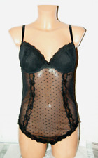 Body  * Teddy  SCHWARZ Spitze und Stretchtüll Pünktchen Formbügel Gr. 42