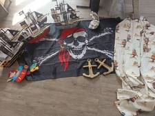 Piraten Kinderzimmer Zubehör Flagge Fahne Anker Lampe Schiff Gardinen Deko Set 