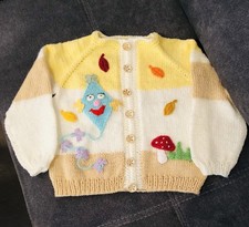 Jacke handgestrickt Gr. 92 mit Drachen Gesamtlänge 39 cm