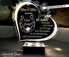 Geschenk  Eiserne Hochzeit 65 Jahre Hochzeitstag Gravur BELEUCHTET LED