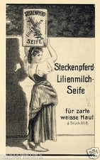 Seife Steckenpferd Lilienmilch Reklame von 1912 Trägerin Träger auf Kopf Lilie