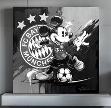 LEINWAND BILDER BIS 100x100x5 FC BAYERN MÜNCHEN MICKY-MAUS FUSSBALL SCHWARZ WEIß