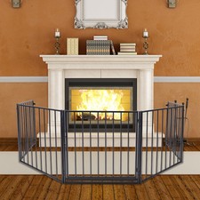 5-tlg Metall Kaminschutzgitter mit Tür Schwarz Laufstall 60 x76 cm Kaminzaun