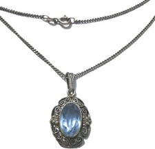 JUGENDSTIL  SILBER ANHÄNGER AQUAMARIN + Silber KETTE ANTIKSCHMUCK