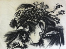 Paul Kufuss, 1883-1960 Stillleben Kohlestiftzeichnung 1940: BLUMEN IN EINER VASE