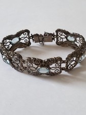 Jugendstil 835er Silber Armband 5 x Blaue Spinelle Floral Antikschmuck