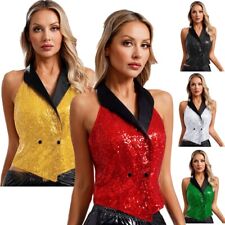 DE Frauen Funkelnde Pailletten Weste Tank Top Dressy Ärmellose Weste Party Tops 