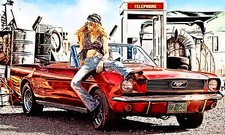 POSTER POP ART ABSTRAKT FORD MUSTANG SEXY CABRIO ROT MUSCLE CAR - 150x90