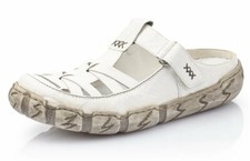 Rieker Damen Slipper Pantolette Hertha Weiß Leder Schuhe L0396-80