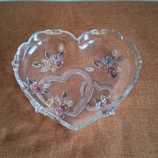 Glasschale Herzform mit bunten Blumenmuster
