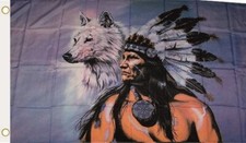 Flagge Fahne Indianer mit Wolf 90 x 150 cm zum Hissen