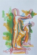 Hermann Feltendal Figuren Akte Expressiv Ölkreide 1976 46 x 32 cm