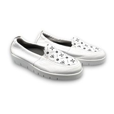 VITAFORM Damen Slipper Hirschleder Softnappa weiß bedruckt Sohle Amelie Größe 38