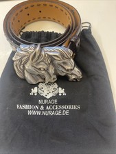 Nurage Ledergürtel mit Silberschnalle Pferdeköpfe - 95 Cm. Neu Ohne Etikett