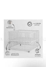 Sämann® Holz Laufgitter Baby Laufstall 100x100 cm mit Matratze, Holz, Weiß