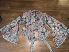 Satin Bluse Zum Wickeln Ornamente Damen 36 S Türkis