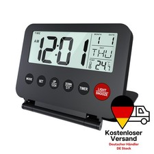 Reisewecker Klappbar Digital, Tragbarer Wecker für Reisen Digitale Uhr - Schwarz
